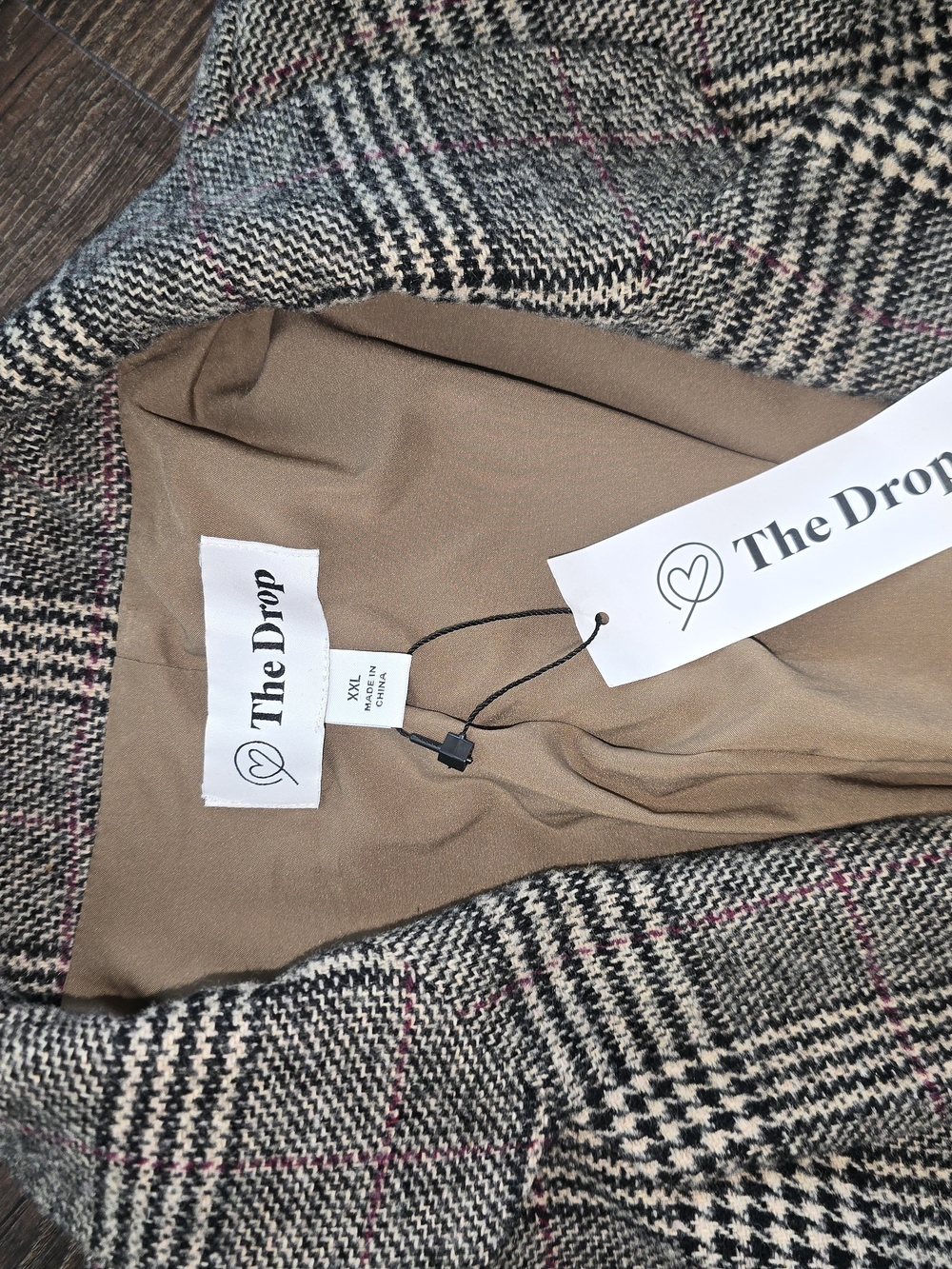 The Drop Women's Plaid Blazer Jacket in Multi Brown with Pink Accents